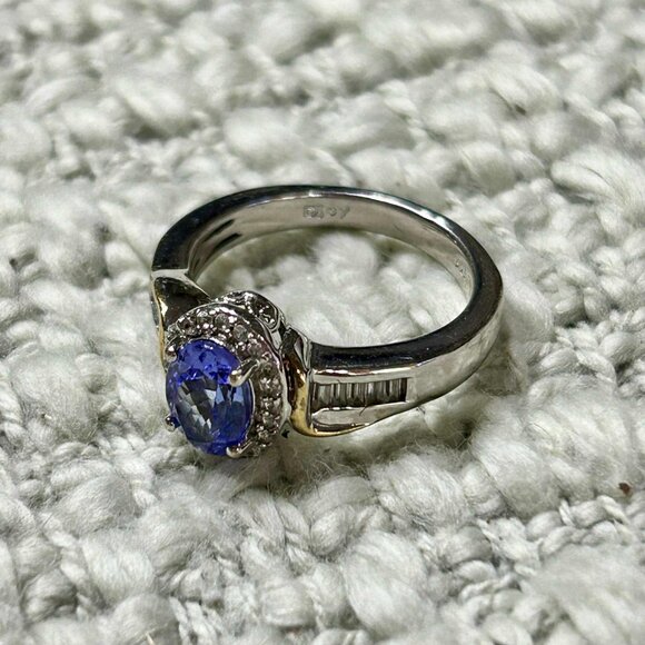 Djoy Tanzanite and White Zircon Ring, Size 7, Rhodium and 18 kt Over 925 Silver - Picture 2 of 4